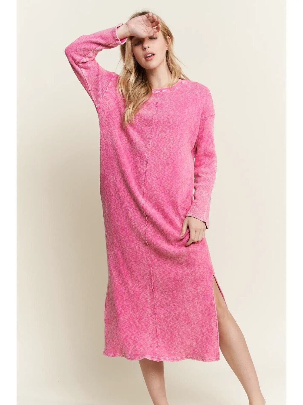 J. Her Mineral Wash MIDI Sweatshirt Pocket Dress Women’s Medium Pink Casual